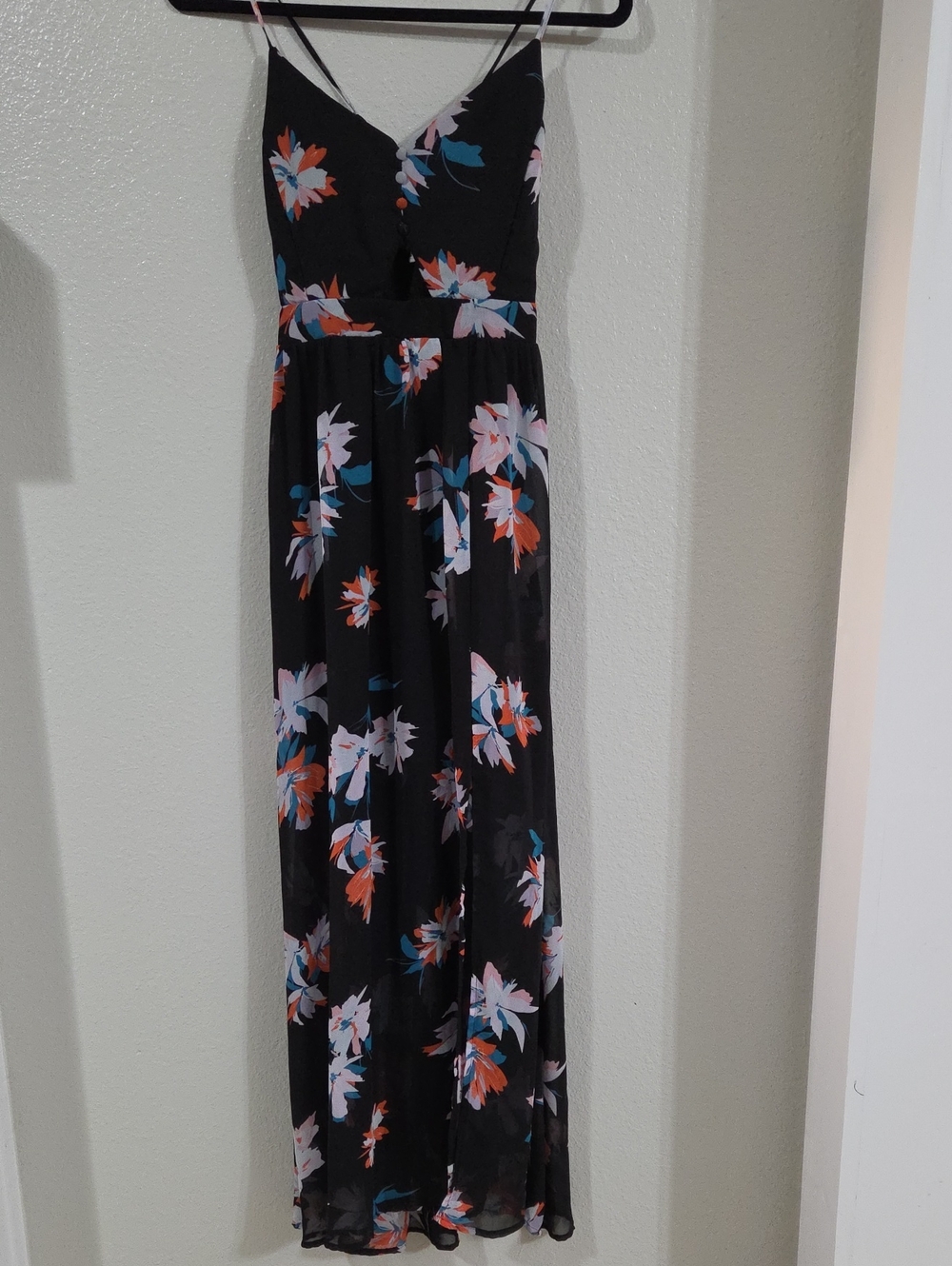 Black Floral Maxi Dress with Spaghetti Straps